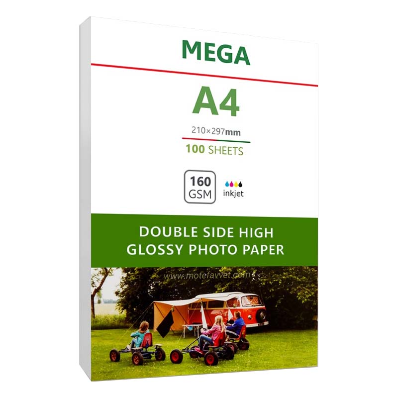 خرید کاغذ فتو‌گلاسه دورو مگا ۱۶۰ گرم سایز A4 مخصوص پرینتر جوهر‌افشان Double Side High Glossy Photo Paper 160g