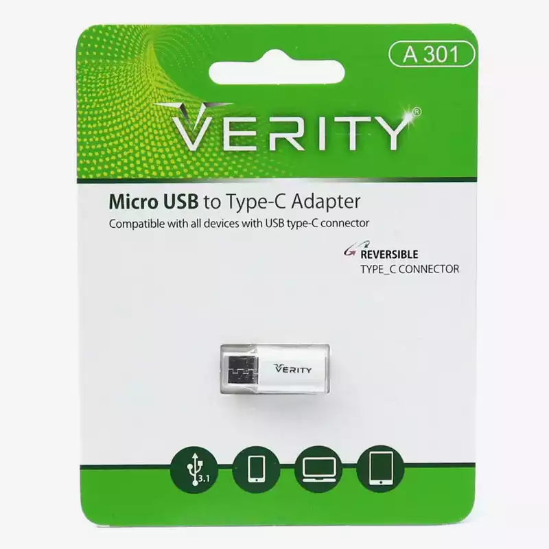 Verity A301 OTG MicroUSB To Type-C Adapter-P خرید مبدل MicroUSB به USB-C وریتی Verity A301 تجریش