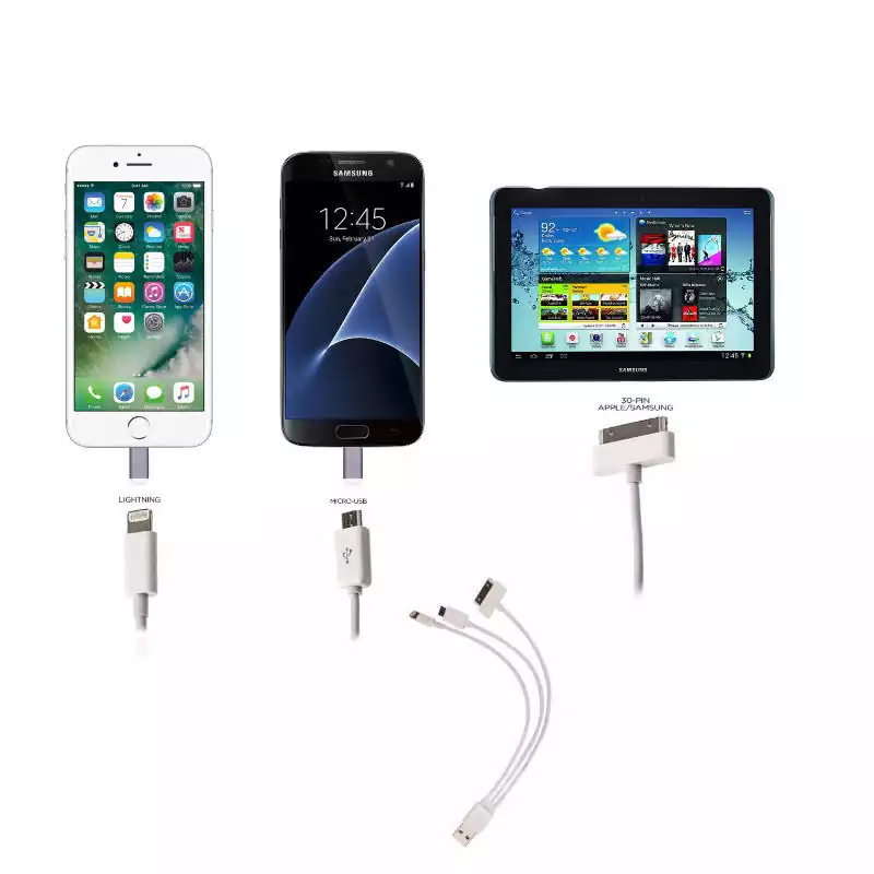 خرید کابل تبدیل USB به 30‌پین، لایتینگ و میکرو‌یو‌اس‌بی طول 20‌سانتی‌متر تجریش